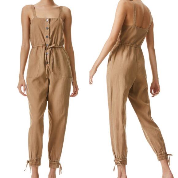 Alice + Olivia Tiana Tan Button-Front Patch-Pocket Jumpsuit Women’s Size 2 - Picture 1 of 14